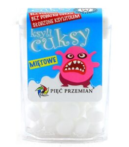 CUKIERKI Z KSYLITOLU KSYLICUKSY smak miętowym bezglutenowe 13g - PIĘĆ PRZEMIAN, Termin przyd. 01.04.2026