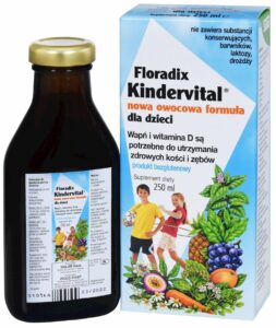 Wapń i witamina D dla dzieci w płynie bezglutenowy 250 ml SALUS (FLORADIX), Termin pzrydatności 31.05.2026